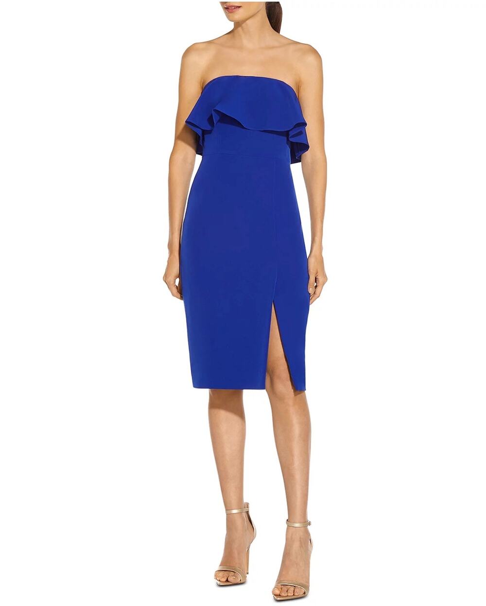 Aidan Mattox Royal Blue Cocktail Party Dress Strapless Ruffled Sheath Size 8